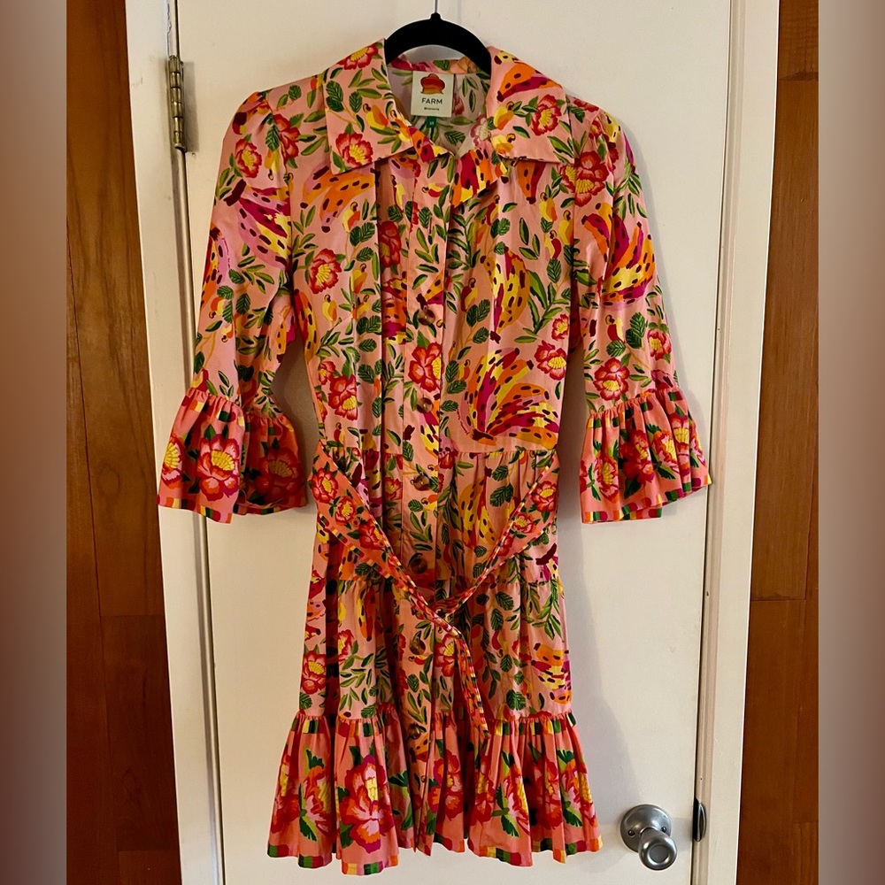 Farm Rio Printed Ruffle Shirt Dress - Picture 2 of 8